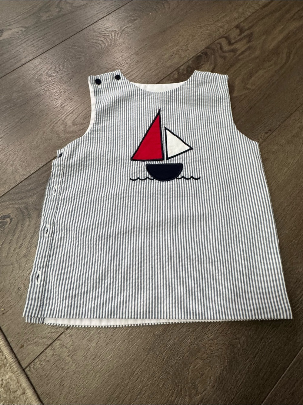 Striped Sailboat Appliqué Kids Casual Dress - Red, Navy & White
